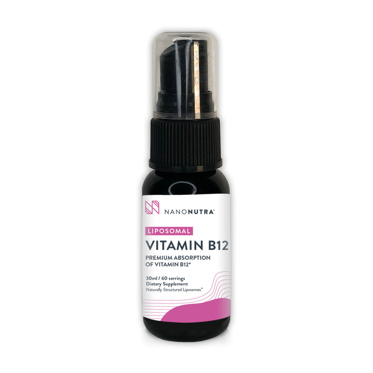 NanoNutra's Liposomal Vitamin B12 liquid supplement boosts energy levels, heightens concentration and supports the nervous/circulatory systems with a superior 1000mcg dosage.*